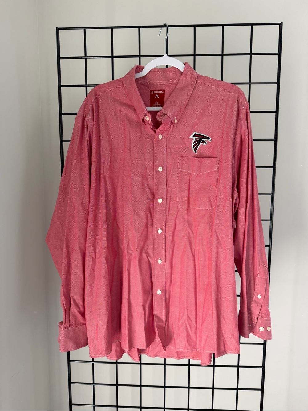 Antigua Men’s Red Long-Sleeve Button-Down Shirt with Falcons Patch